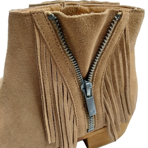 Lucky Brand Fringe Bootie Brown Tan Suede Beeliner Boot Double Zipper Boot Sz 7 - Picture 13 of 16